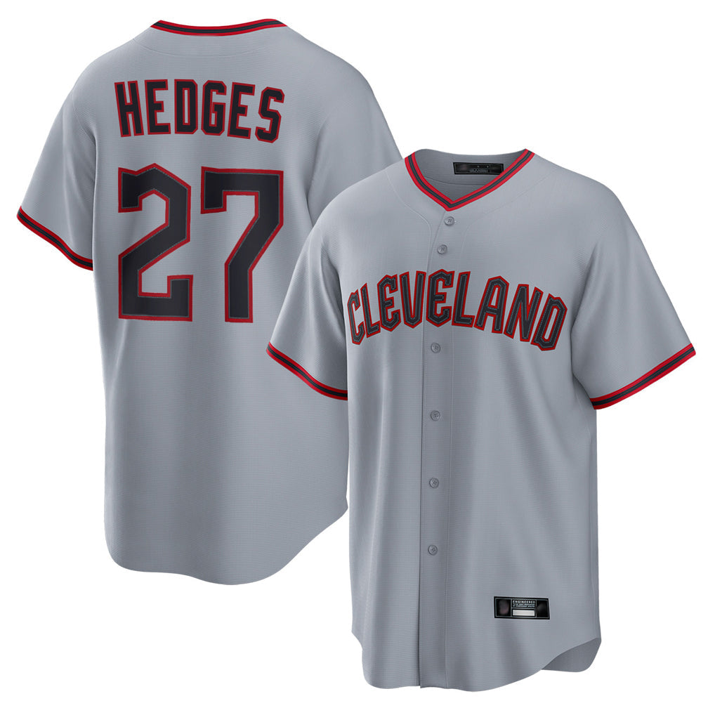 Elroe C.Guardians #27 Austin Hedges Player Gray Home Game Stitched Jerseys
