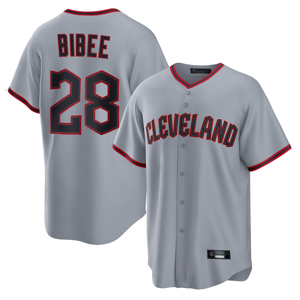 Elroe C.Guardians #28 Tanner Bibee Player Gray Home Game Stitched Jerseys