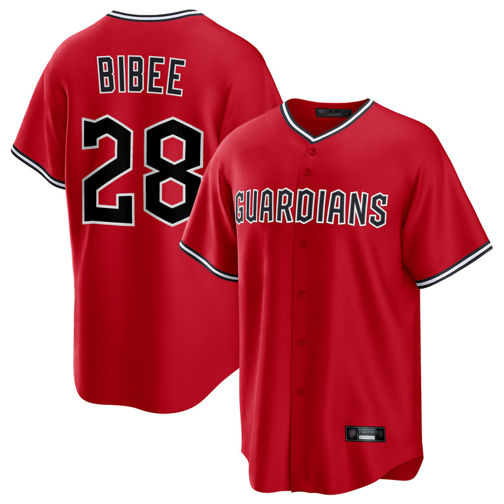 Elroe C.Guardians #28 Tanner Bibee Player Red Home Game Stitched Jerseys
