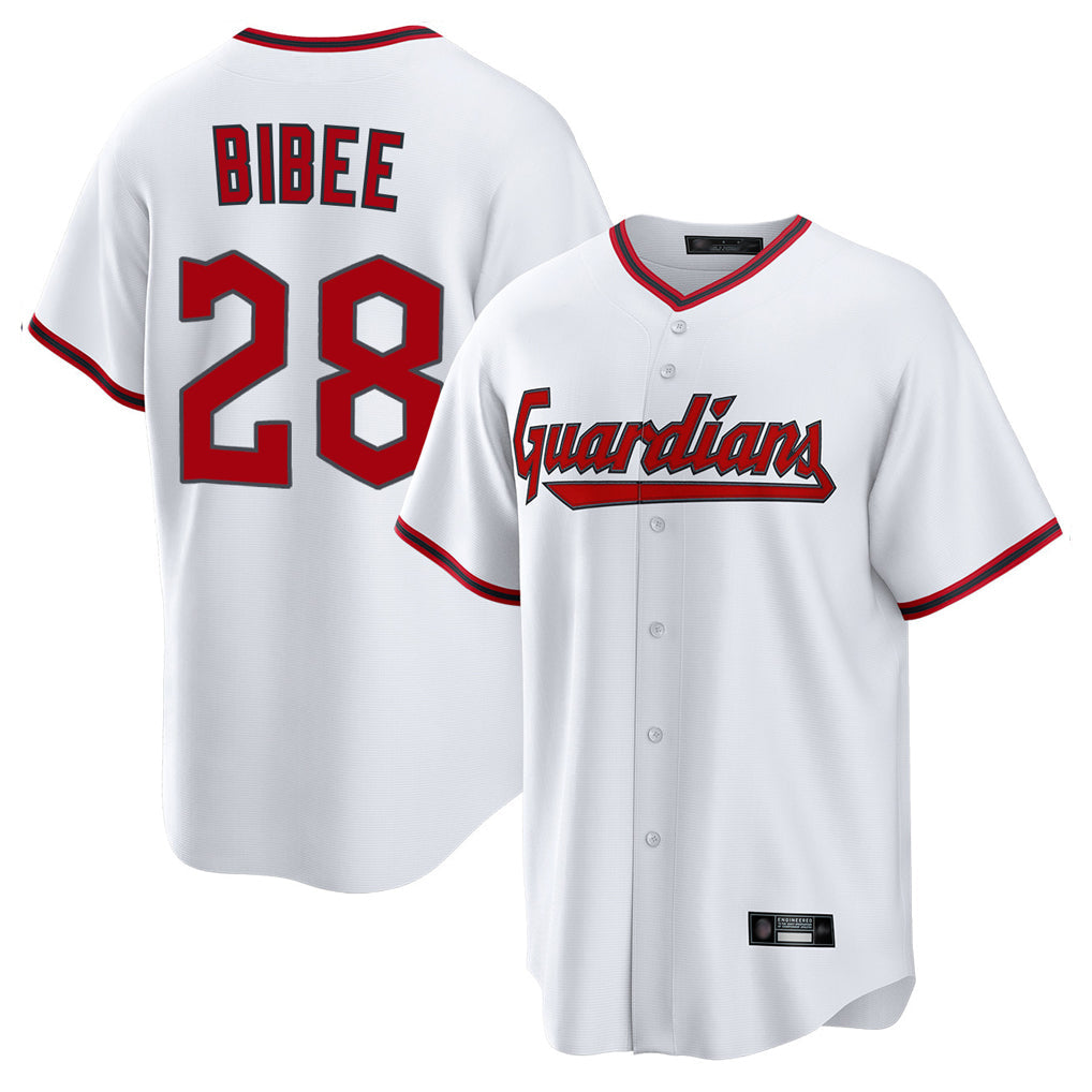 Elroe C.Guardians #28 Tanner Bibee Player White Game Home Stitched Jerseys
