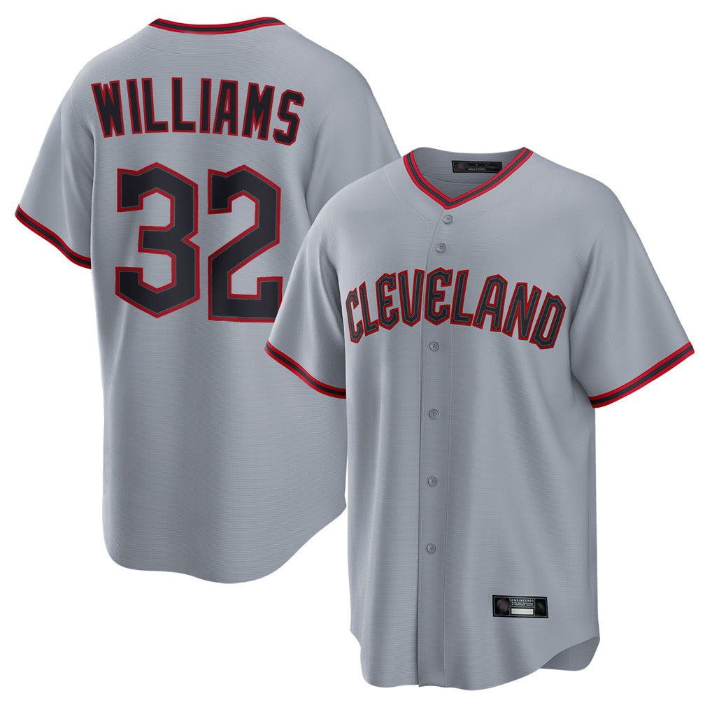 Elroe C.Guardians #32 Gavin Williams Player Gray Home Game Stitched Jerseys