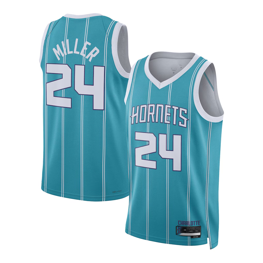 Elroe C.Hornets #24 Brandon Miller Teal Draft Swingman Jerseys - Icon Edition