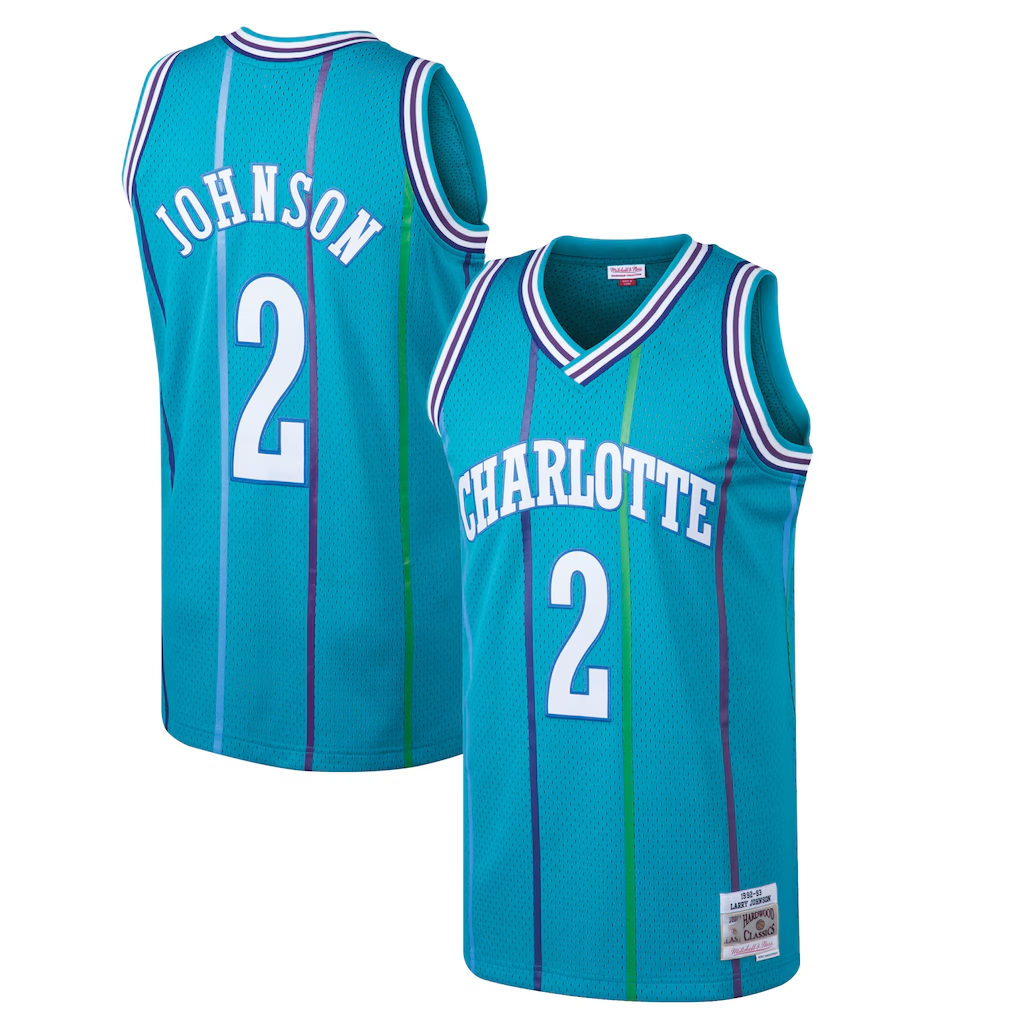 Elroe C.Hornets #2 Larry Johnson Mitchell & Ness Teal 199293 Hardwood Classics Swingman Jerseys