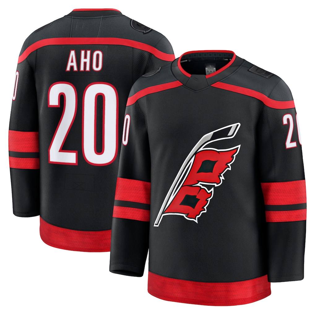 Elroe C.Hurricanes #20 Sebastian Aho Black Home Premium Stitched Jerseys