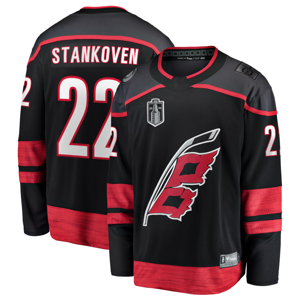 Elroe C.Hurricanes #22 Logan Stankoven Black 2026 Stanley Cup Final Home Breakaway Stitched Jerseys