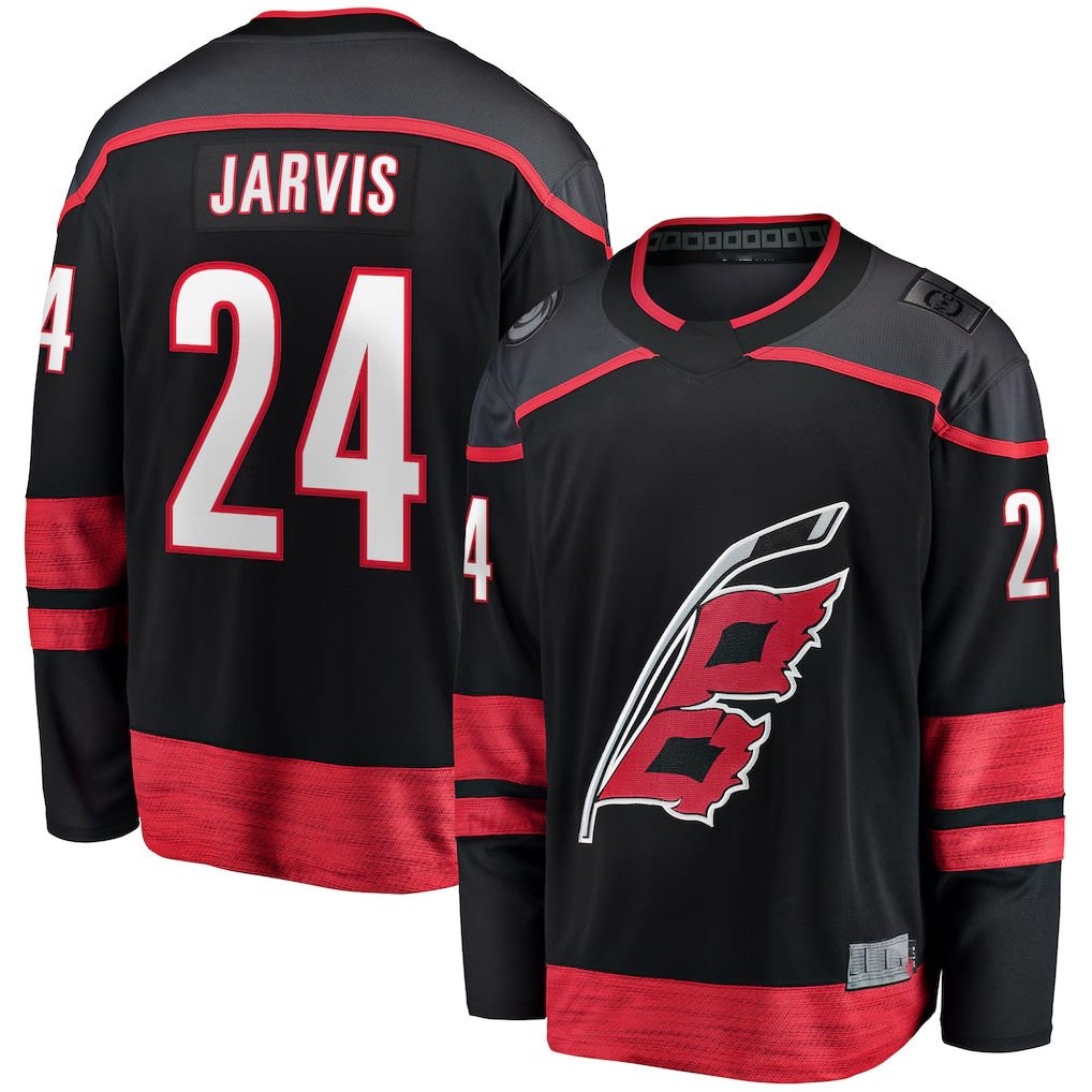 Elroe C.Hurricanes #24 Seth Jarvis Black Home Breakaway Stitched Jerseys