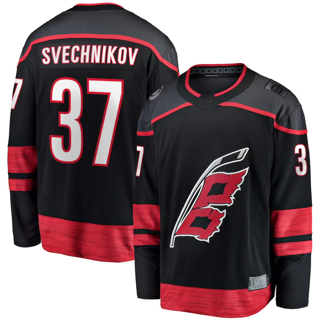 Elroe C.Hurricanes #37 Andrei Svechnikov Black Home Breakaway Stitched Jerseys