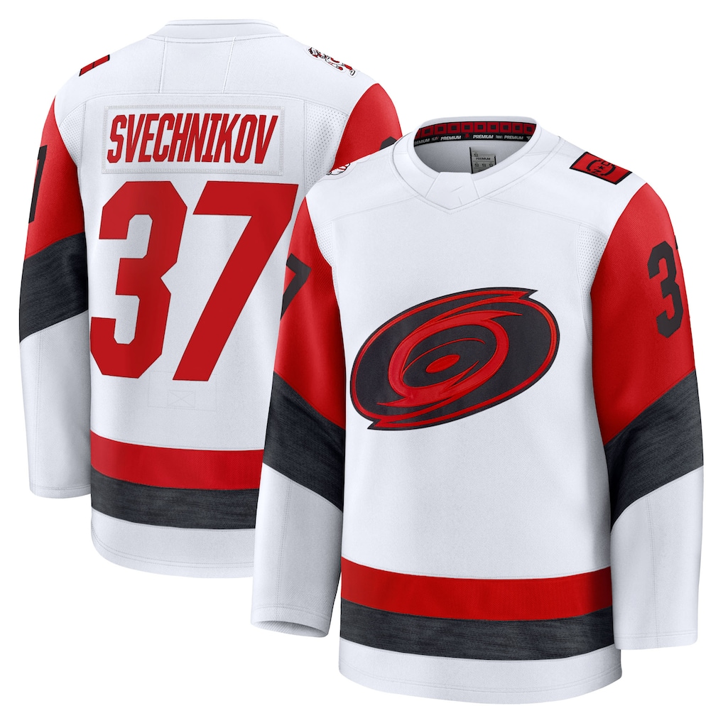 Elroe C.Hurricanes #37 Andrei Svechnikov White Away Premium Stitched Jerseys