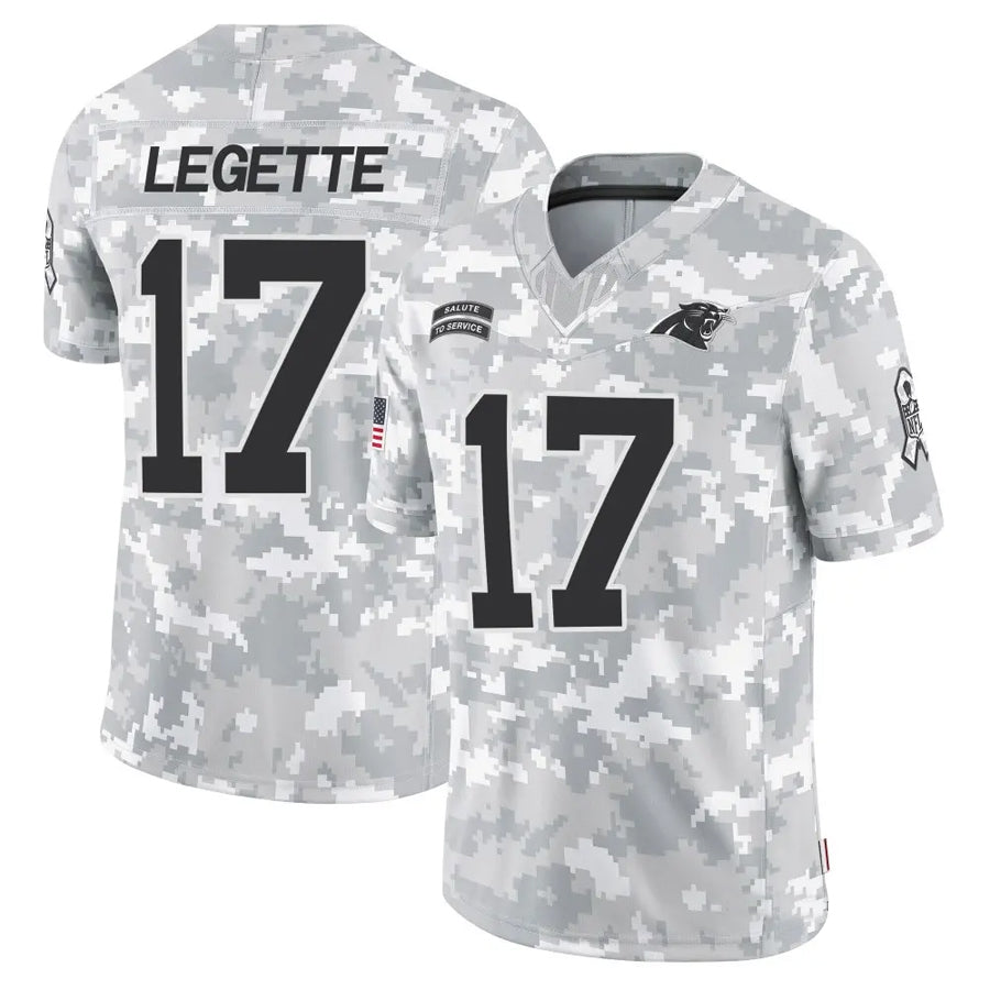 Elroe C.Panthers #17 Xavier Legette Player Salute to Service Limited Arctic Camo Stitched Jerseys