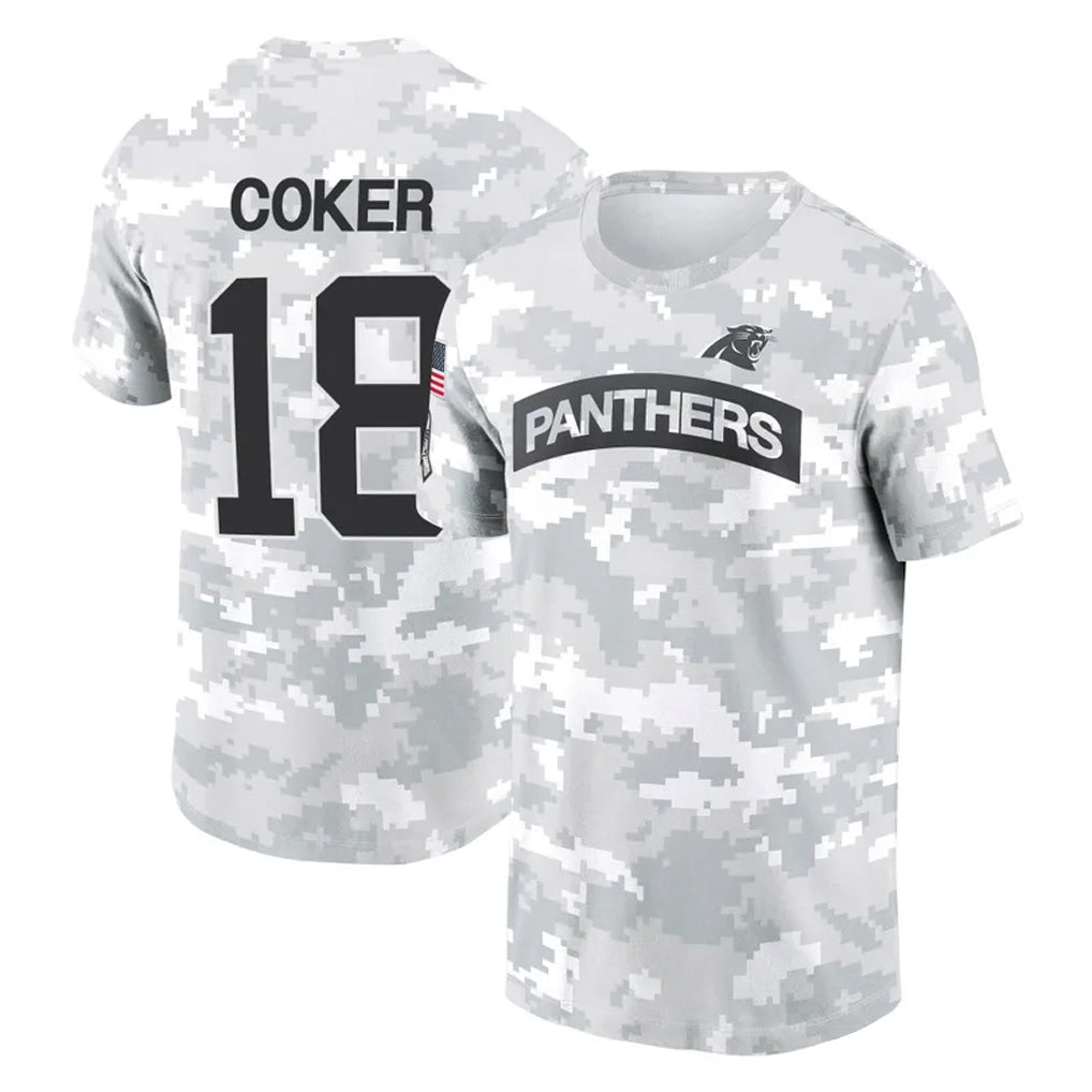 Elroe C.Panthers #18 Jalen Coker Player Arctic Camo Salute to Service T-Shirt Hoodies Stitched Jerseys