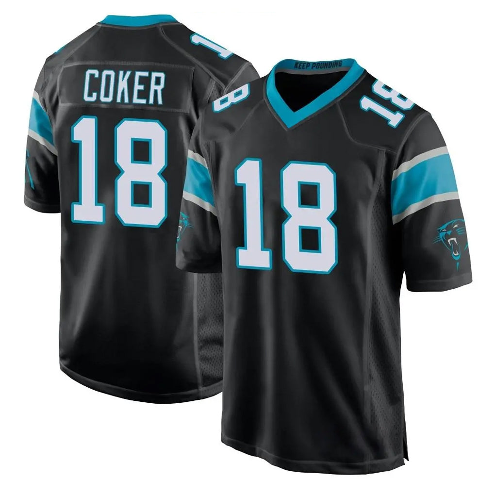 Elroe C.Panthers #18 Jalen Coker Player Black Game Stitched Jerseys
