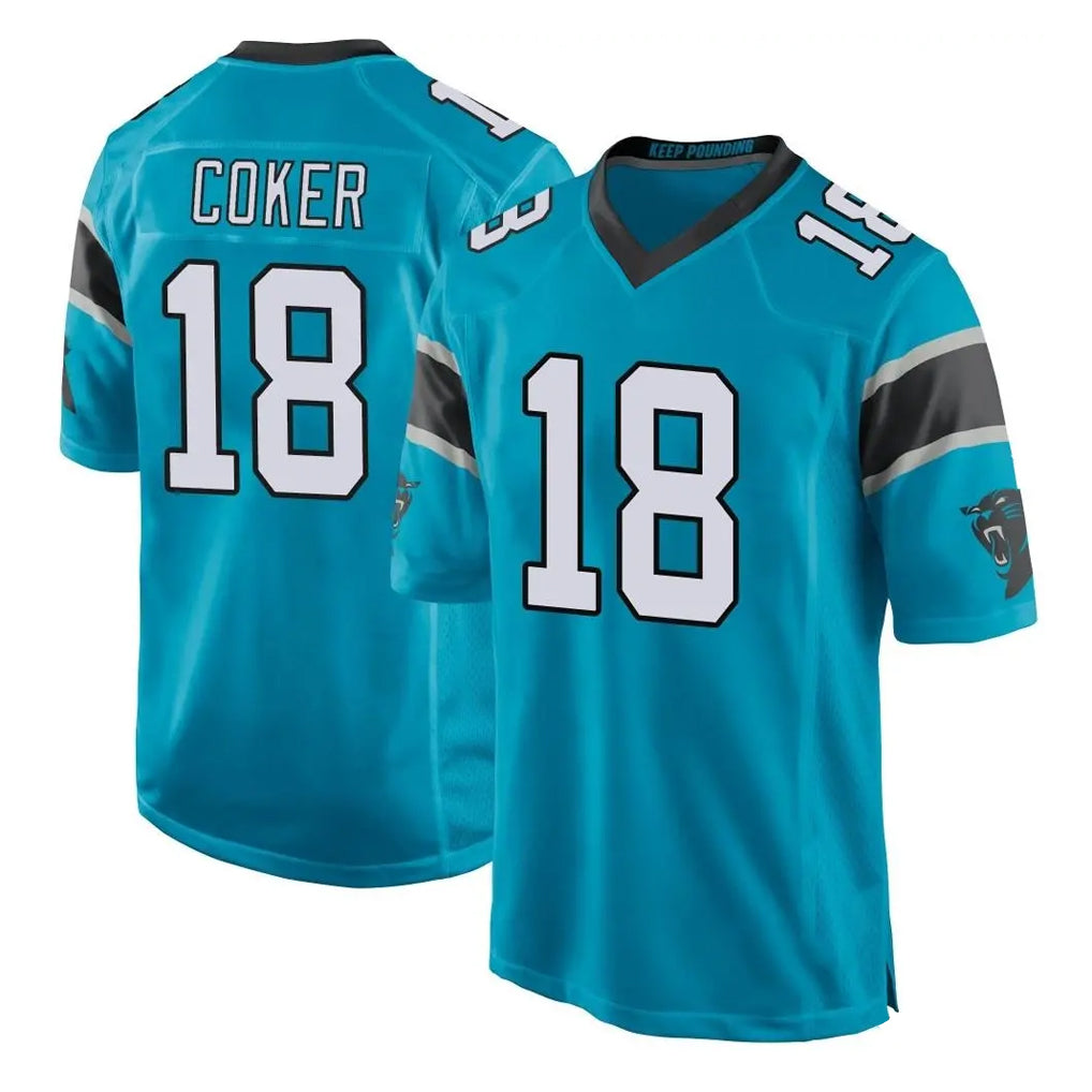 Elroe C.Panthers #18 Jalen Coker Player Blue Game Stitched Jerseys