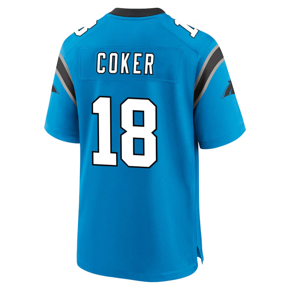 Elroe C.Panthers #18 Jalen Coker Player Blue Home Game Stitched Jerseys