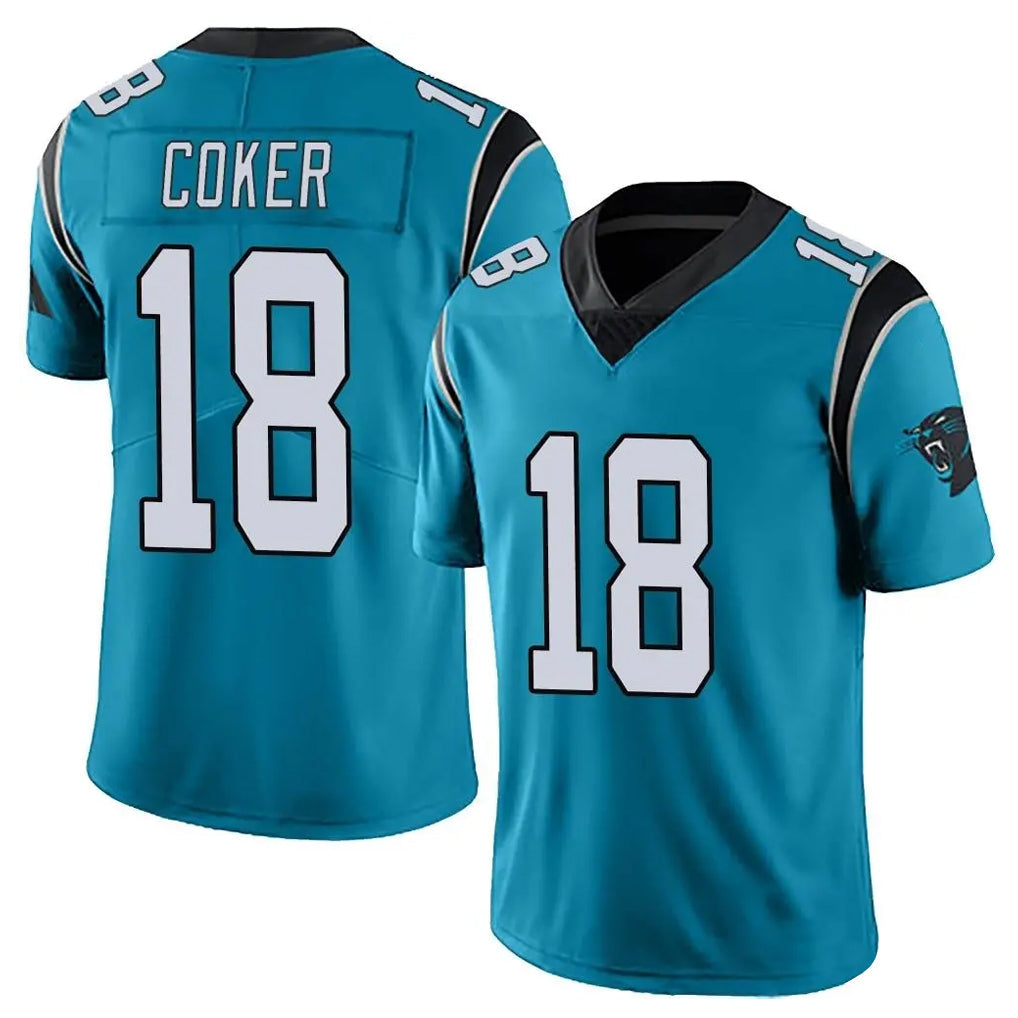 Elroe C.Panthers #18 Jalen Coker Player Blue Vapor Untouchable Limited Game Stitched Jerseys