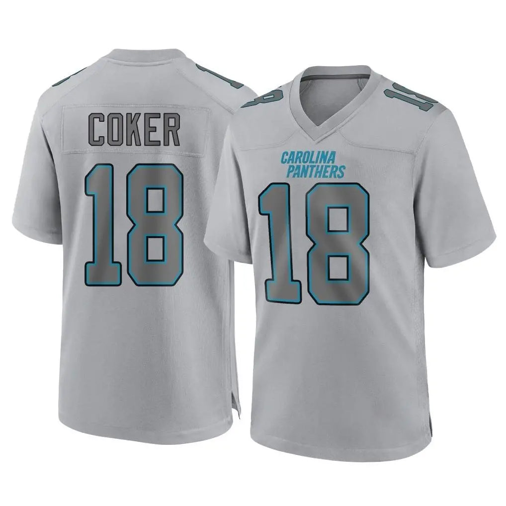Elroe C.Panthers #18 Jalen Coker Player Gray Atmosphere Fashion Game Stitched Jerseys