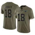 Elroe C.Panthers #18 Jalen Coker Player Olive Salute to Service Game Stitched Jerseys