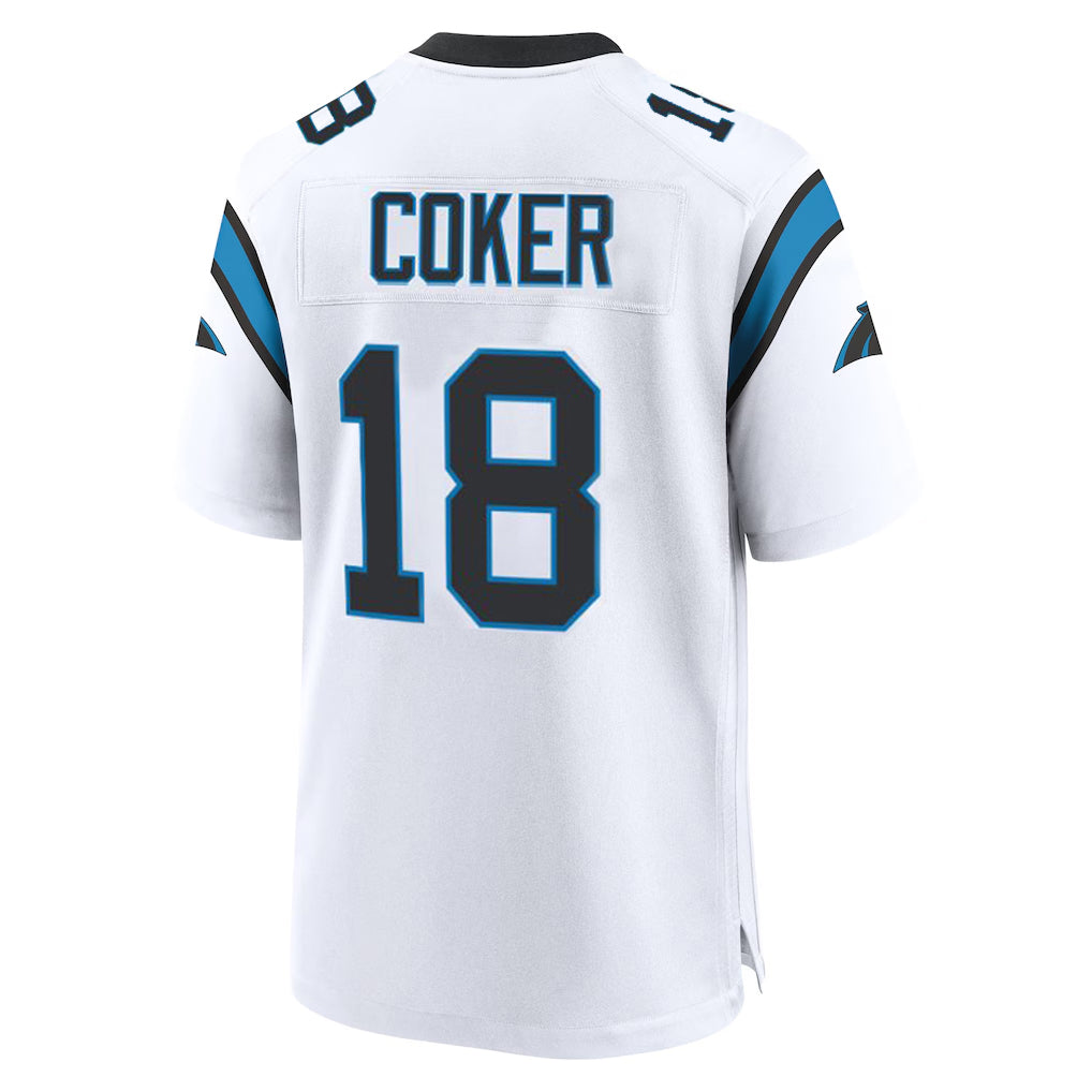 Elroe C.Panthers #18 Jalen Coker Player White Home Game Stitched Jerseys