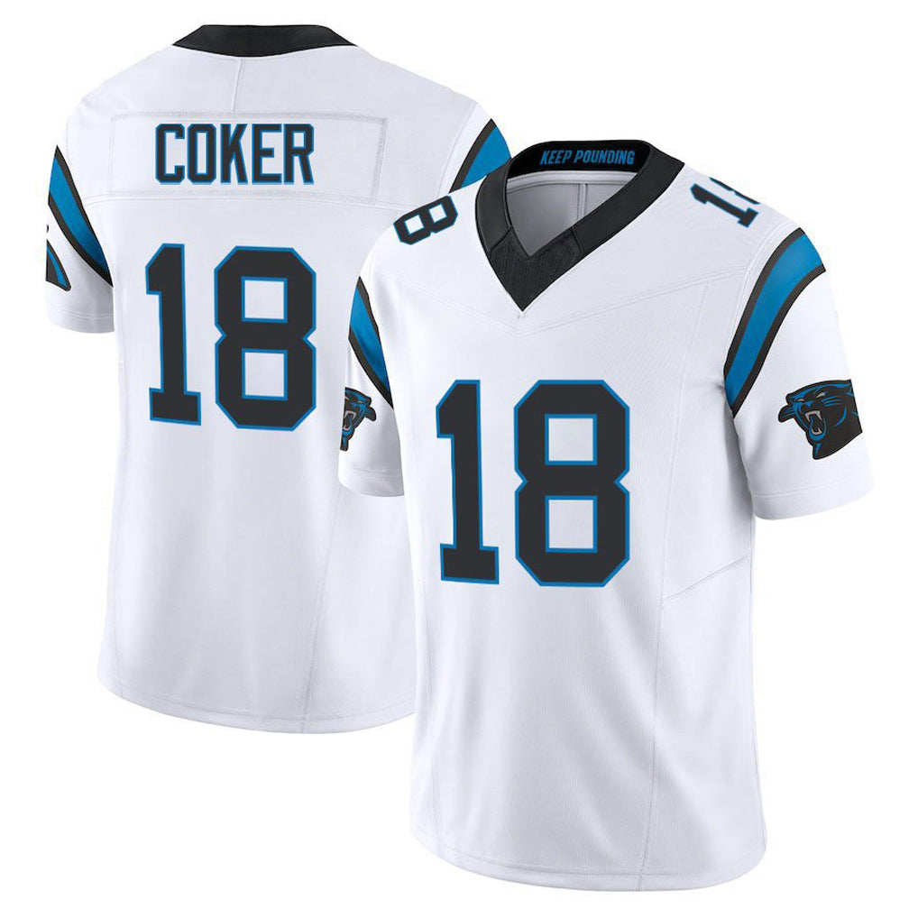 Elroe C.Panthers #18 Jalen Coker Player White Vapor F.U.S.E. Limited Home Game Stitched Jerseys