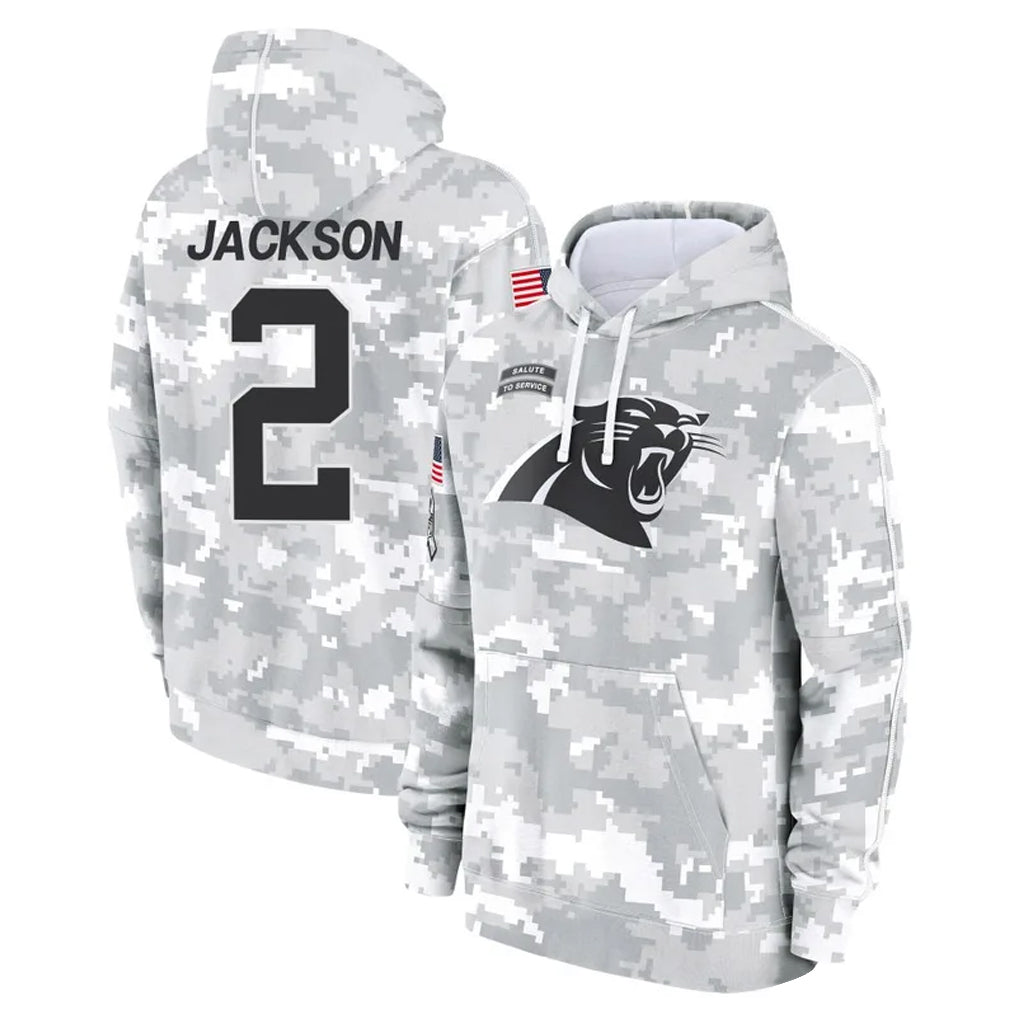 Elroe C.Panthers #2 Michael Jackson Player Arctic Camo Salute to Service Pullover Hoodies Limited Game Stitched Jerseys