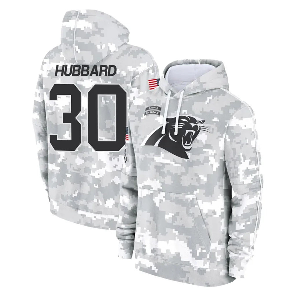 Elroe C.Panthers #30 Chuba Hubbard Player Arctic Camo Salute to Service Pullover Hoodies Limited Game Stitched Jerseys