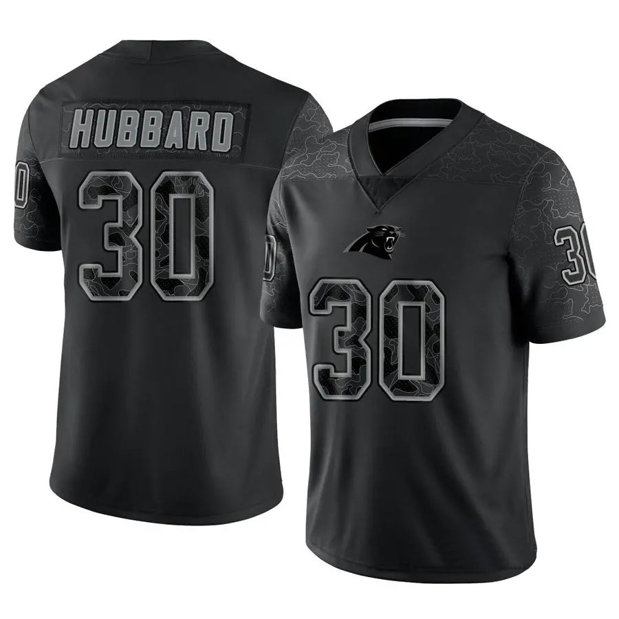 Elroe C.Panthers #30 Chuba Hubbard Player Black Limited Reflective Stitched Jerseys