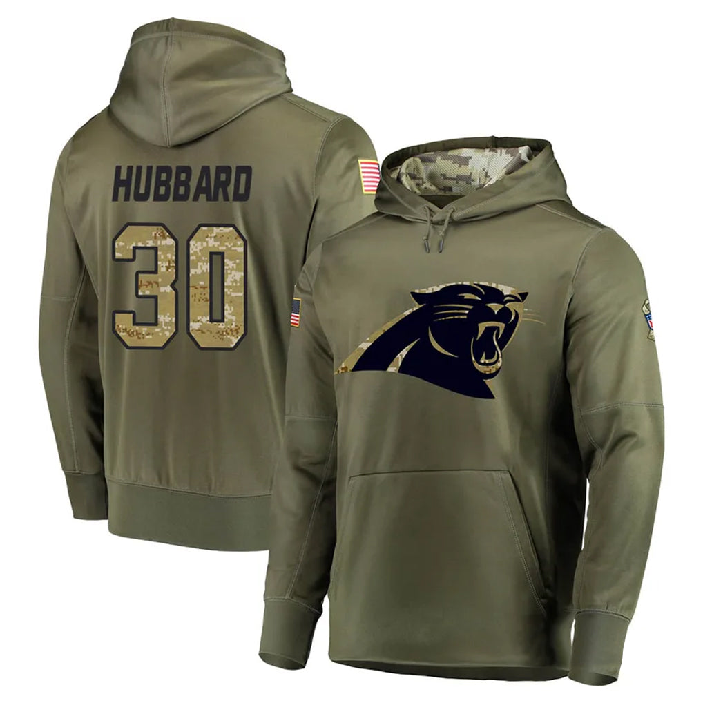 Elroe C.Panthers #30 Chuba Hubbard Player Olive Salute to Service Hoodies Stitched Jerseys