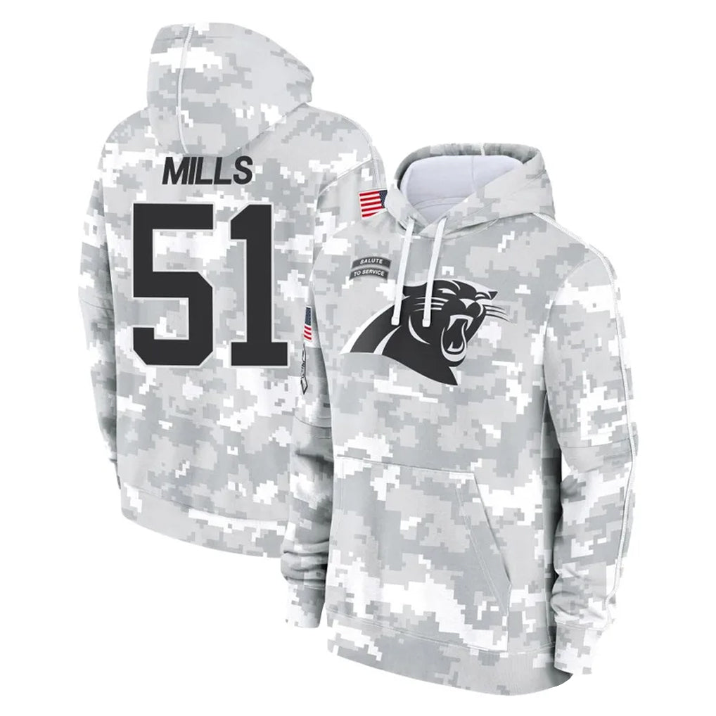Elroe C.Panthers #51 Sam Mills Player Arctic Camo Salute to Service Pullover Hoodies Limited Game Stitched Jerseys