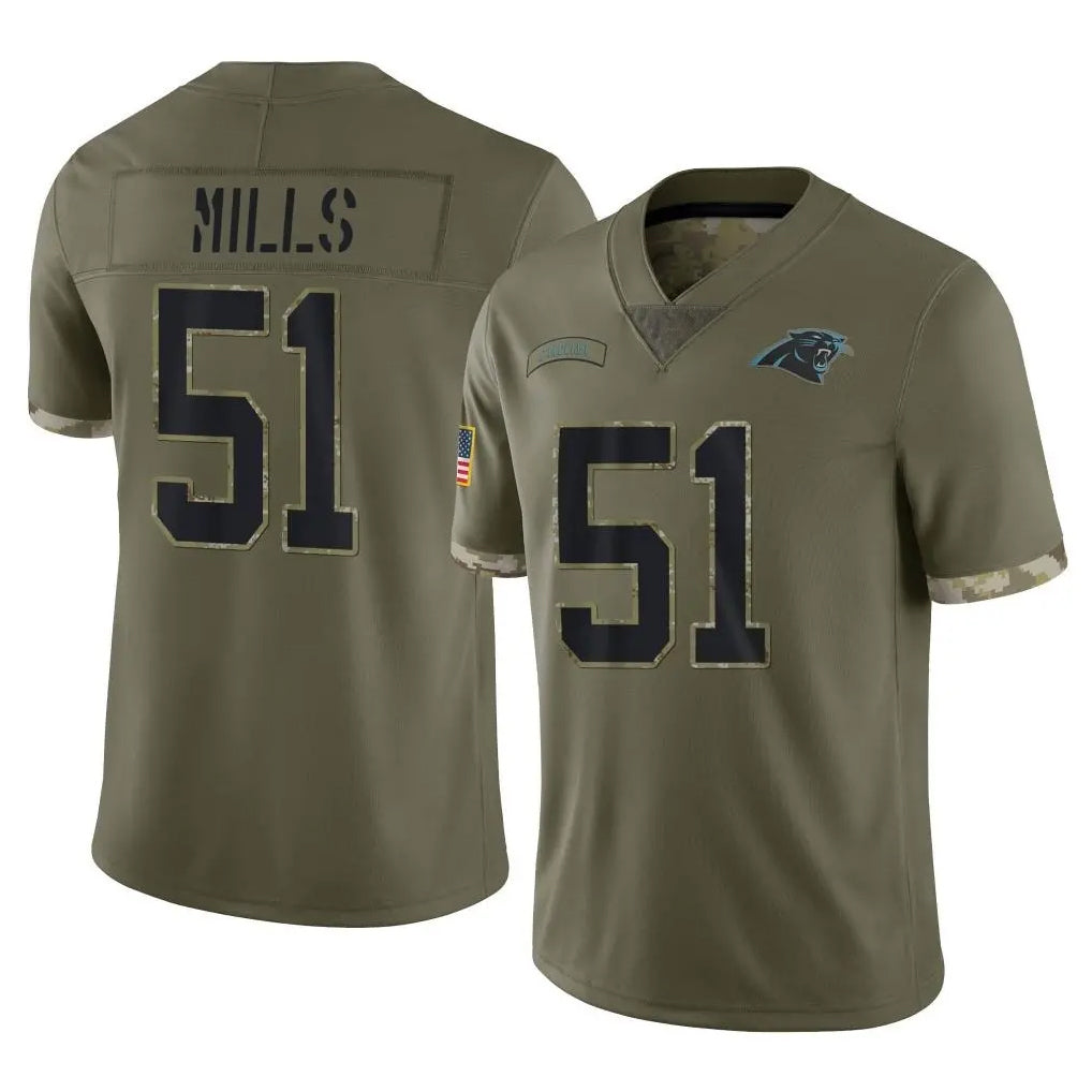 Elroe C.Panthers #51 Sam Mills Player Olive Salute to Service Game Stitched Jerseys