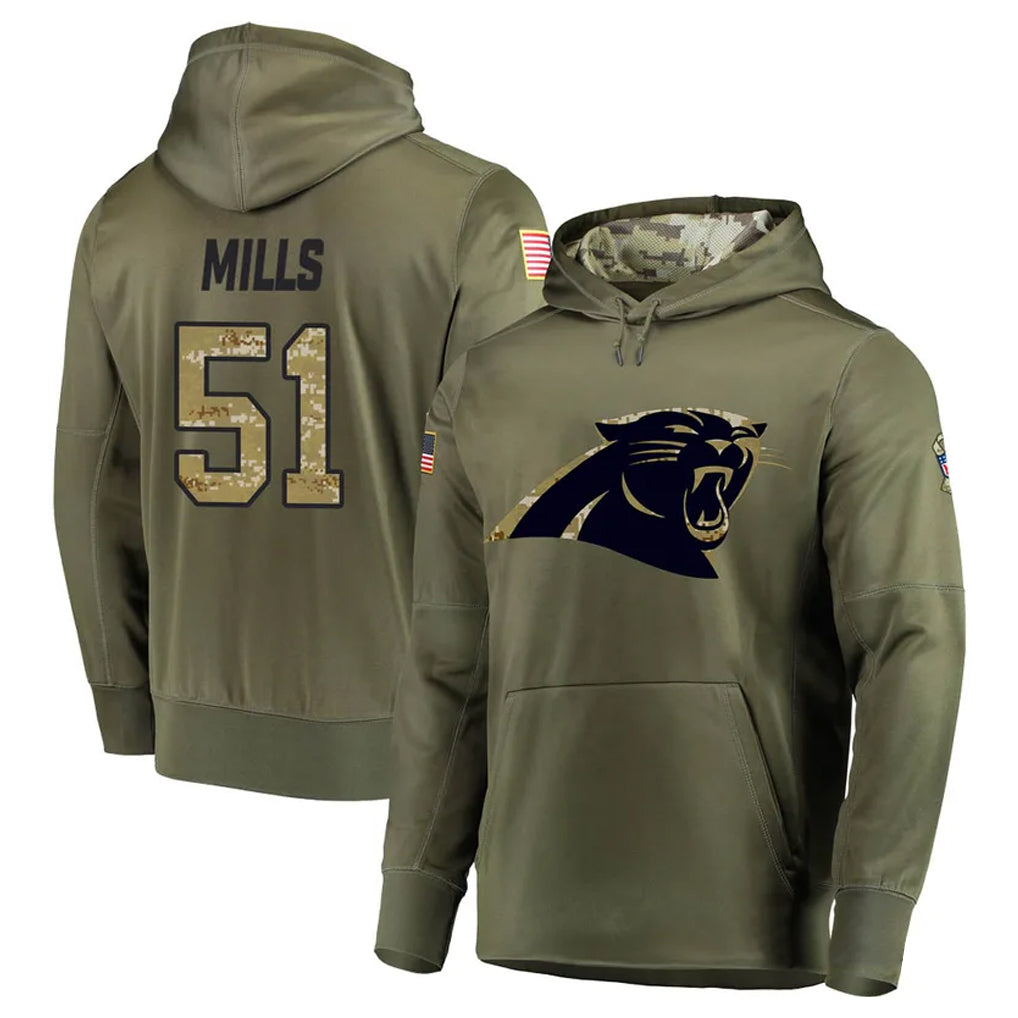 Elroe C.Panthers #51 Sam Mills Player Olive Salute to Service Hoodies Stitched Jerseys