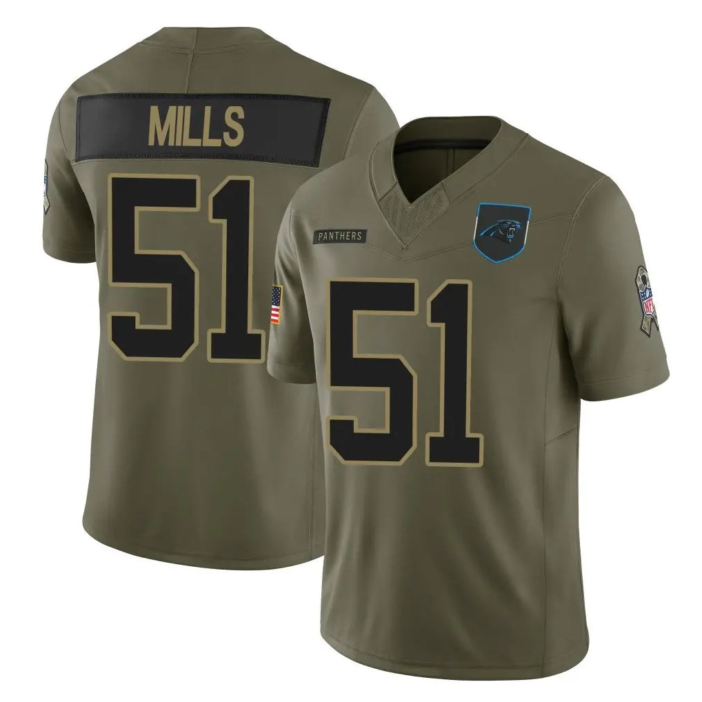 Elroe C.Panthers #51 Sam Mills Player Olive Salute to Service Limited Home Game Stitched Jerseys
