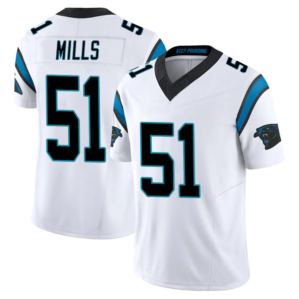 Elroe C.Panthers #51 Sam Mills Player White Vapor F.U.S.E. Limited Home Game Stitched Jerseys