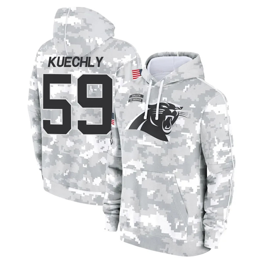 Elroe C.Panthers #59 Luke Kuechly Player Arctic Camo Salute to Service Hoodies Stitched Jerseys