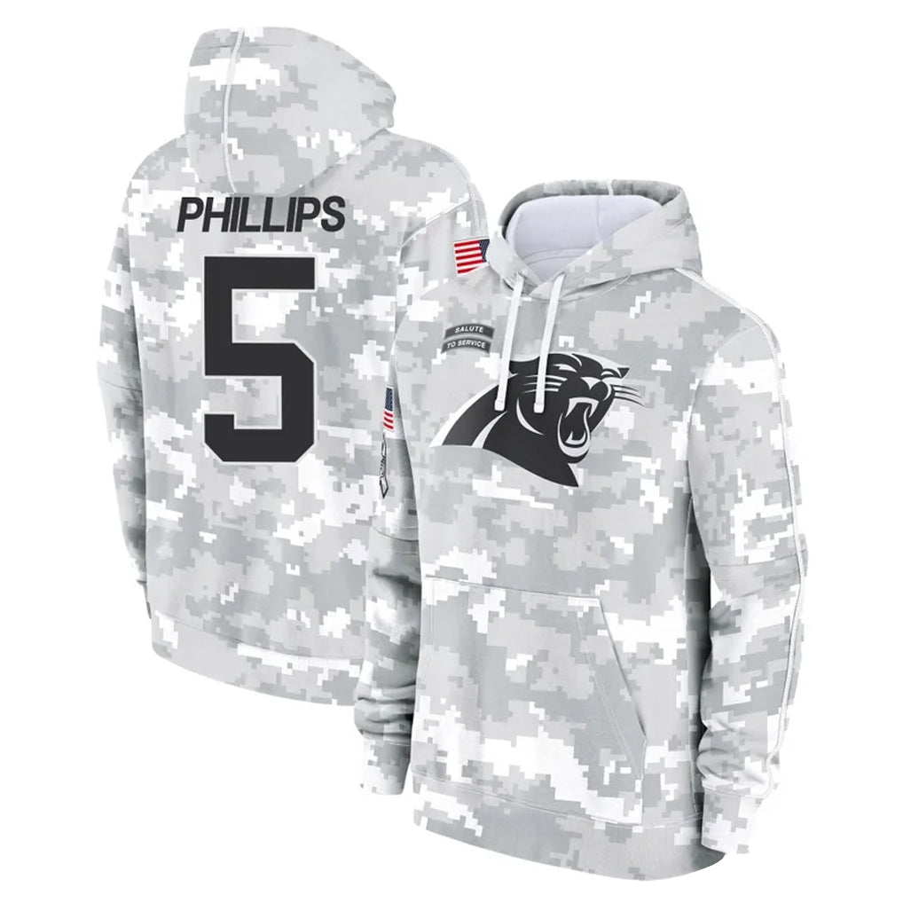 Elroe C.Panthers #5 Jaelan Phillips Player Arctic Camo Salute to Service Pullover Hoodies Limited Game Stitched Jerseys