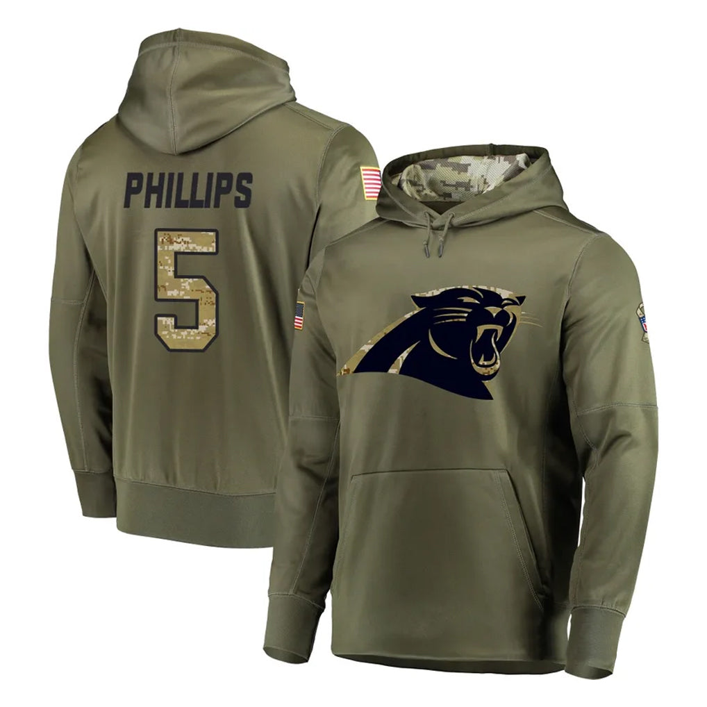 Elroe C.Panthers #5 Jaelan Phillips Player Olive Salute to Service Hoodies Stitched Jerseys
