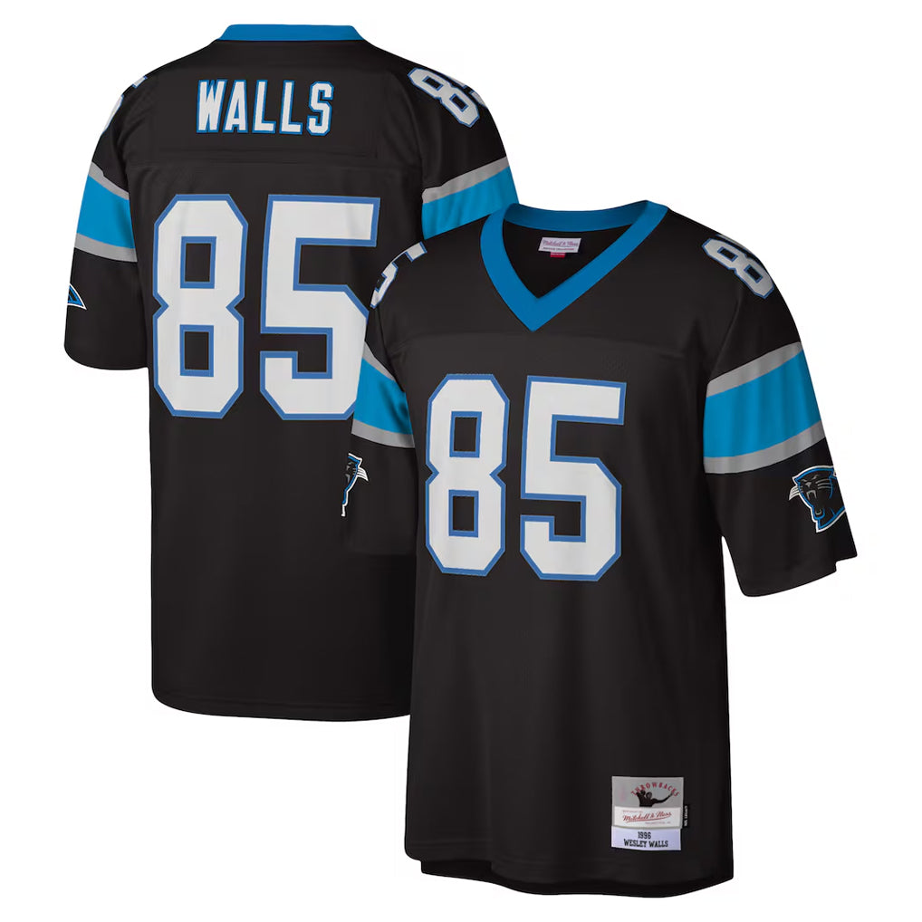 Elroe C.Panthers #85 Wesley Walls Player Black Mitchell & Ness Legacy Replica Stitched Jerseys