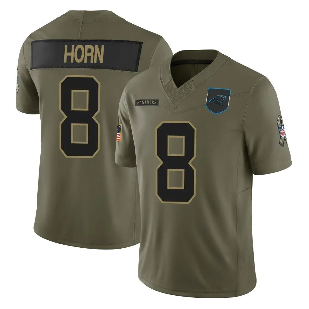 Elroe C.Panthers #8 Jaycee Horn Player Olive Salute to Service Limited Home Game Stitched Jerseys