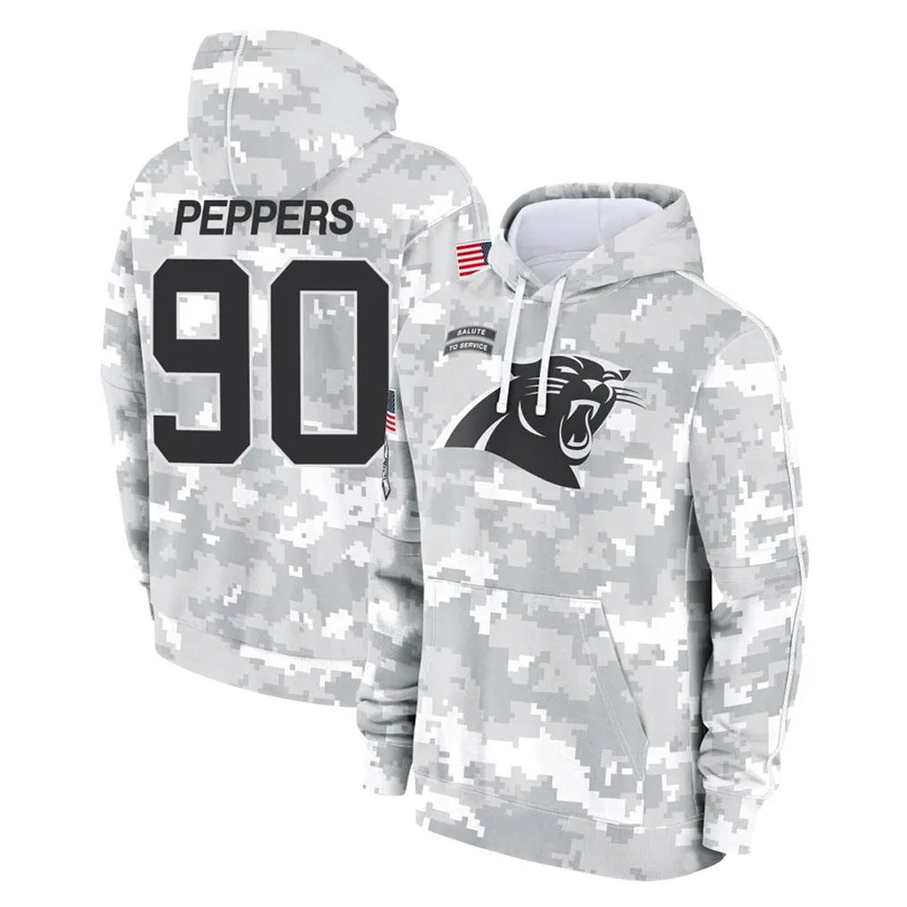 Elroe C.Panthers #90 Julius Peppers Player Arctic Camo Salute to Service Pullover Hoodies Limited Game Stitched Jerseys