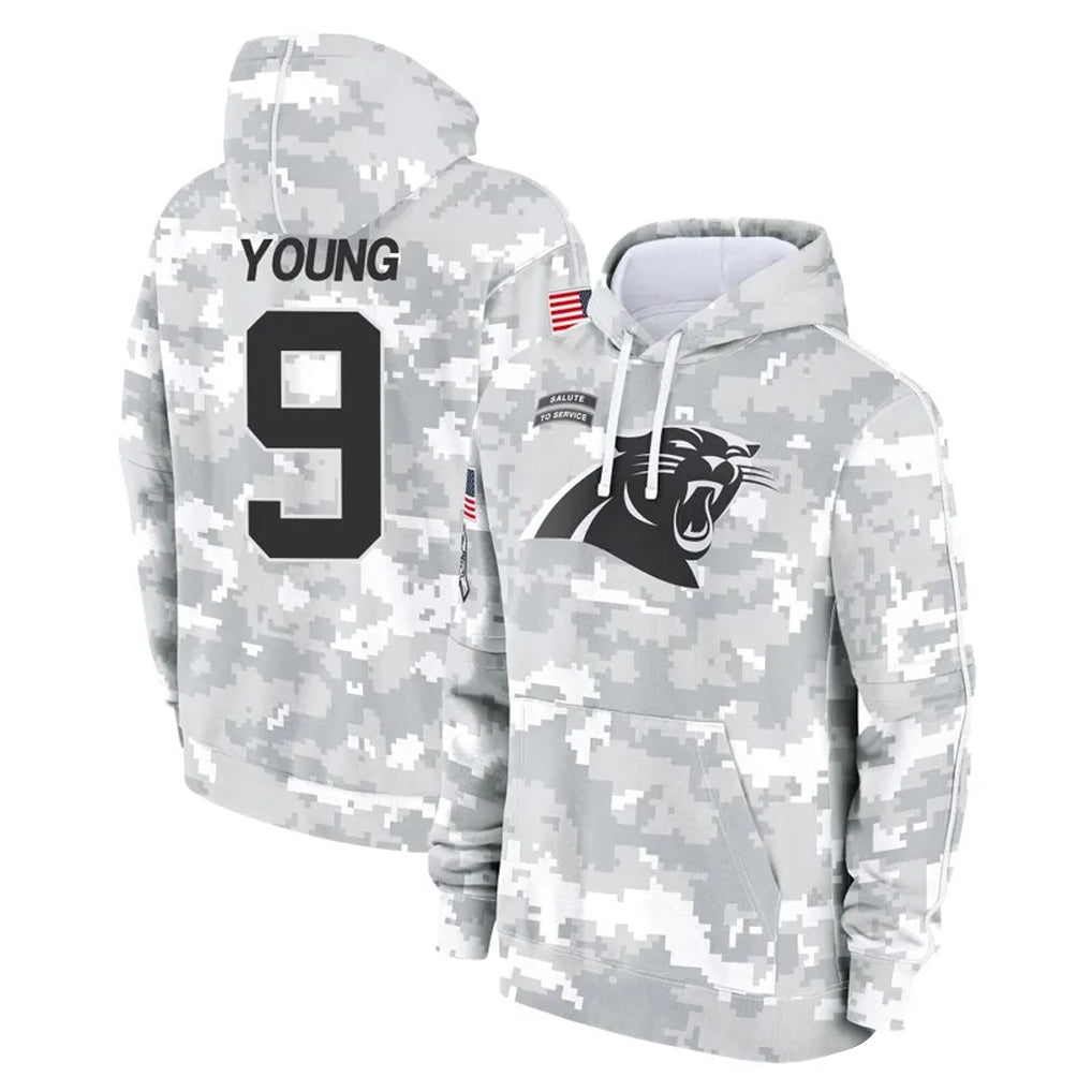 Elroe C.Panthers #9 Bryce Young Player Arctic Camo Salute to Service Pullover Hoodies Limited Game Stitched Jerseys