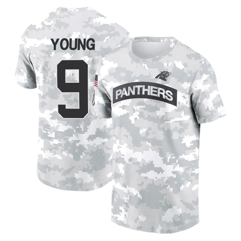 Elroe C.Panthers #9 Bryce Young Player Arctic Camo Salute to Service T-Shirt Hoodies Stitched Jerseys