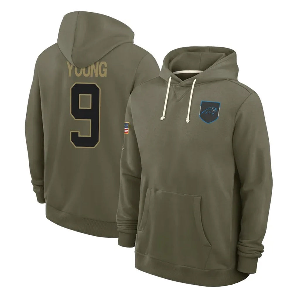 Elroe C.Panthers #9 Bryce Young Player Olive Salute to Service Hoodies Game Stitched Jerseys