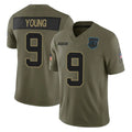Elroe C.Panthers #9 Bryce Young Player Olive Salute to Service Limited Home Game Stitched Jerseys