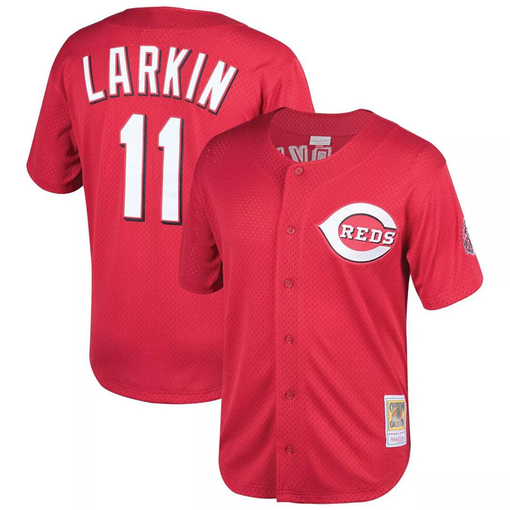 Elroe C.Reds #11 Barry Larkin Player Mitchell & Ness Red Throwback Cooperstown Mesh Game Stitched Jerseys
