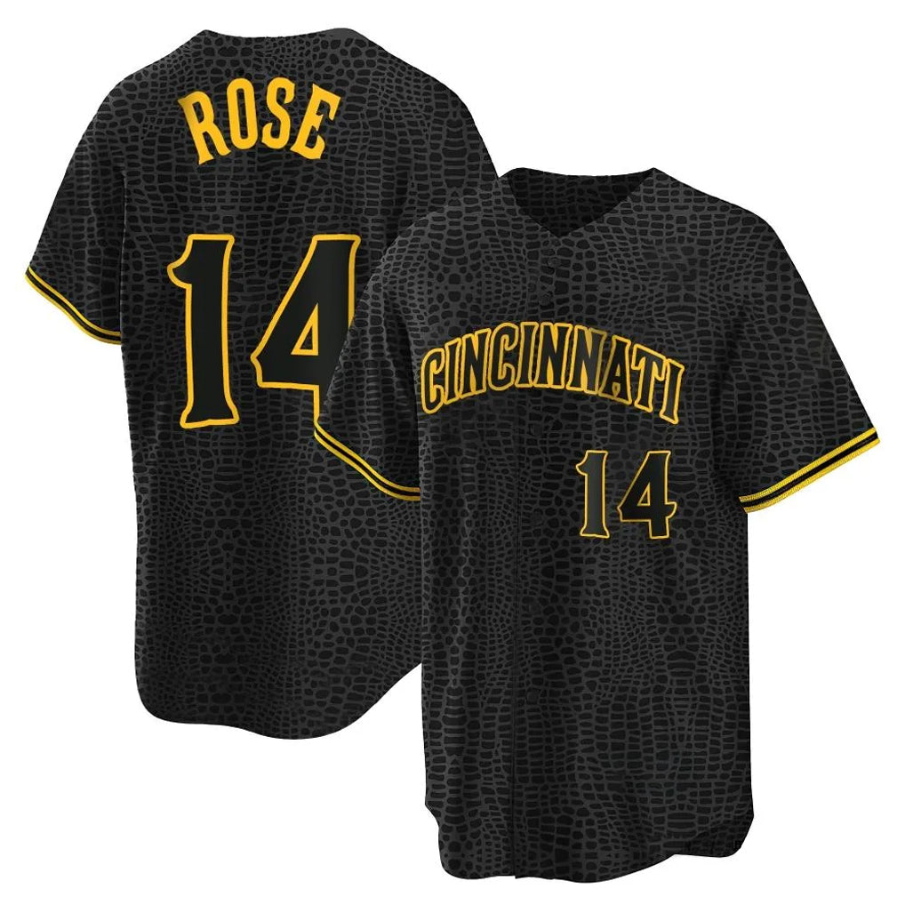 Elroe C.Reds #14 Pete Rose Player Black Snake Skin City Home Stitched Jerseys