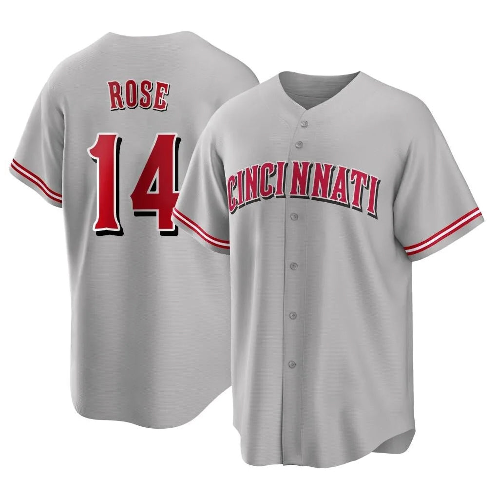 Elroe C.Reds #14 Pete Rose Player Gray Home Game Stitched Jerseys