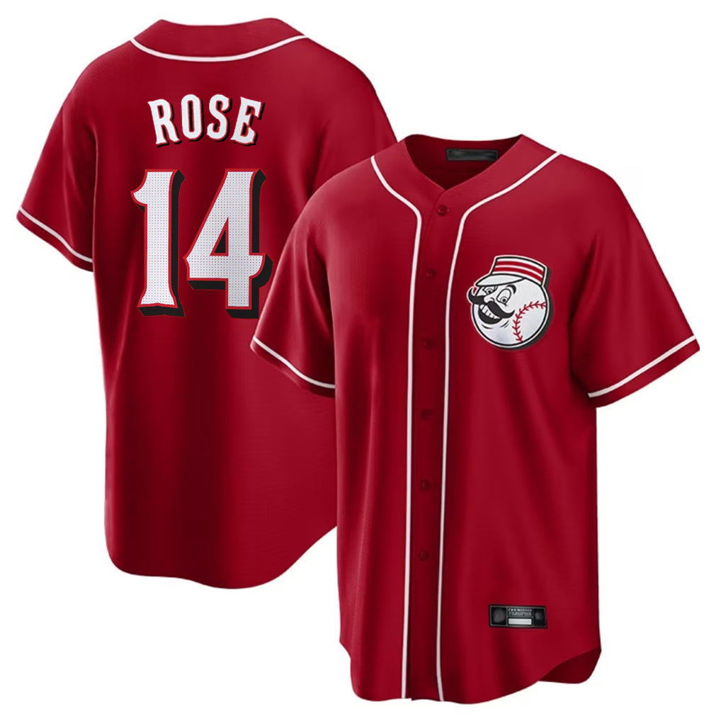 Elroe C.Reds #14 Pete Rose Player Red Home Game Stitched Jerseys