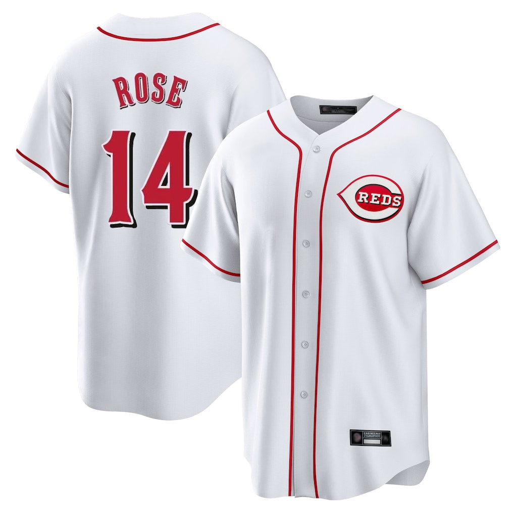 Elroe C.Reds #14 Pete Rose Player White Game Home Stitched Jerseys