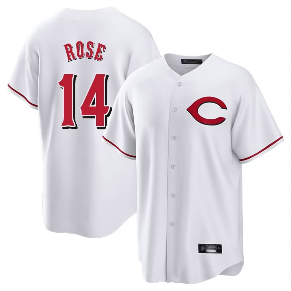 Elroe C.Reds #14 Pete Rose Player White Home Game Stitched Jerseys