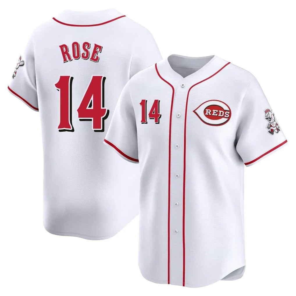 Elroe C.Reds #14 Pete Rose Player White Home Limited Stitched Jerseys