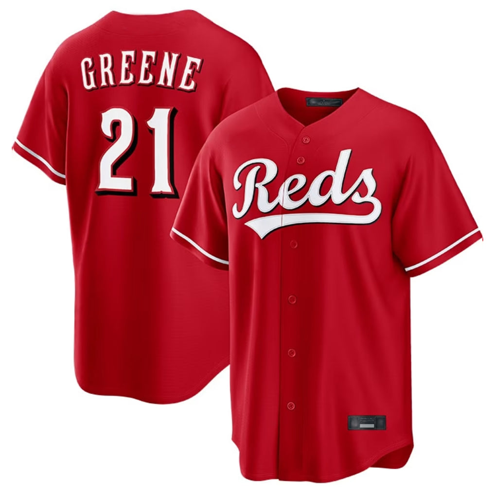 Elroe C.Reds #21 Hunter Greene Player Red Home Game Stitched Jerseys