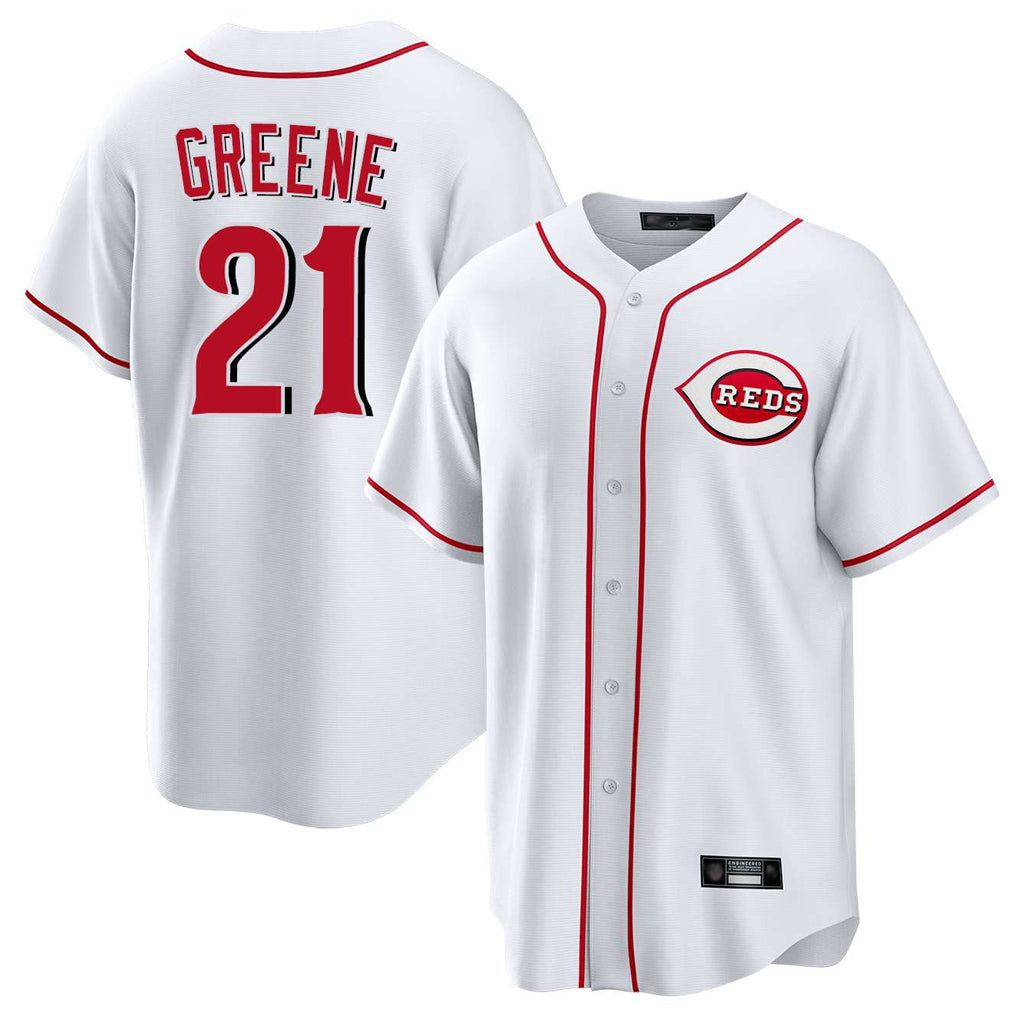 Elroe C.Reds #21 Hunter Greene Player White Game Home Stitched Jerseys